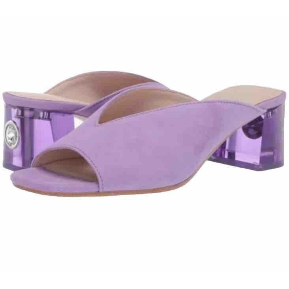 Kate Spade Caila Pop Lilac Kid Suede Crystal Block Heel Mules Slides Sz 10M